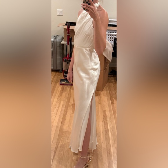 Meshki Ivory Satin Backless Halter Dress - Picture 8 of 9